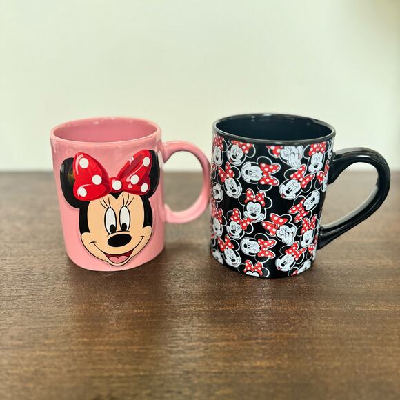 Minnie Mouse Mugs Set of 3 Disney Parks Disney Jerry Leigh Pink Black Red Cups - Picture 9 of 16